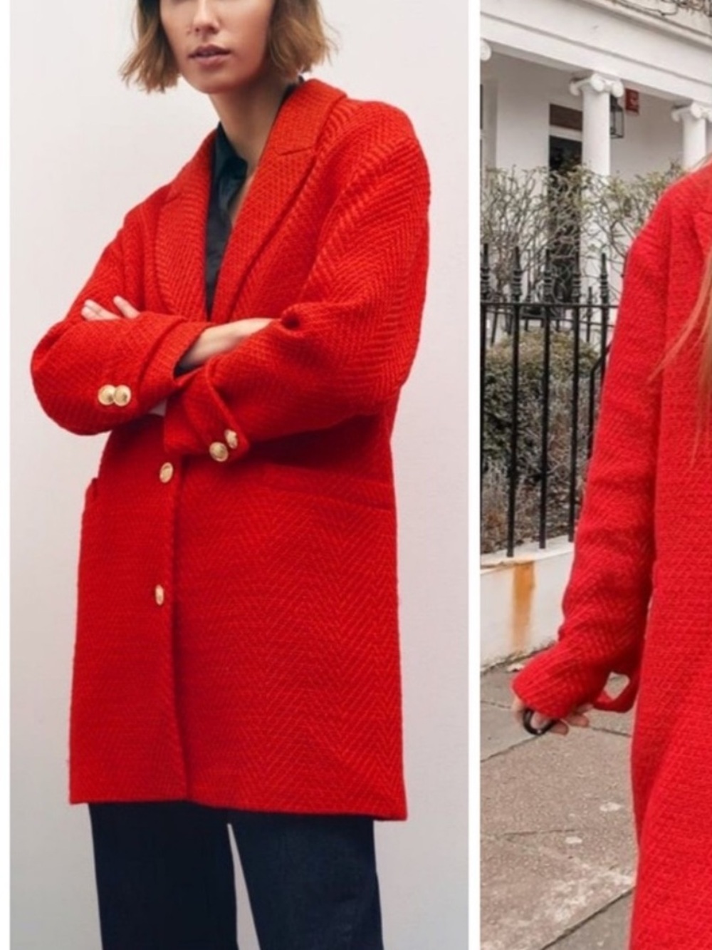 ZARA WOMENS RED TEXTURED TWEED JACKET MEDIUM 9187/195/600/M